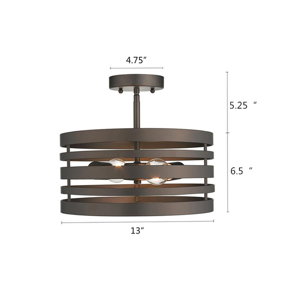 PAISLEY Farmhouse 2 Light  Rubbed Bronze Semi-flush Ceiling Fixture 13" Wide. Picture 1