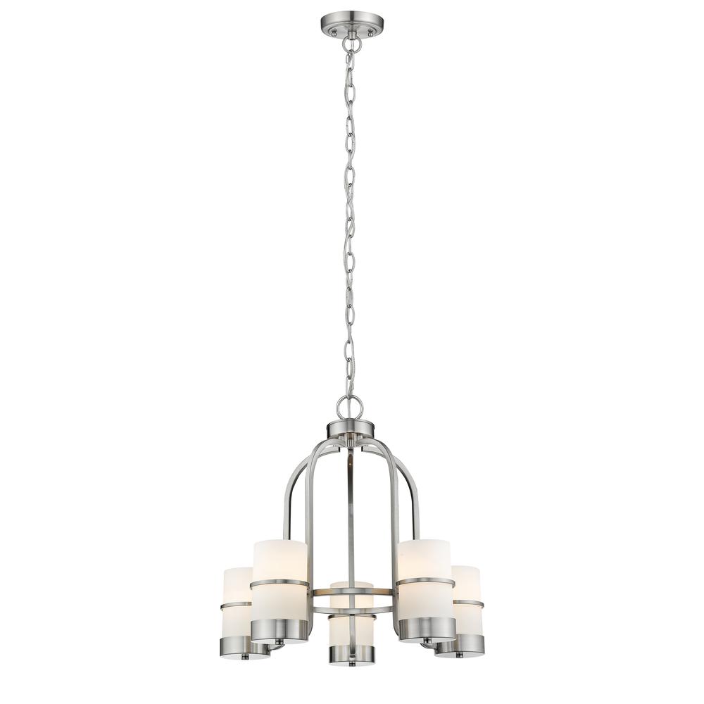 PENELOPE Contemporary 5 Light Brushed Nickel Mini Chandelier 22" Wide. Picture 1