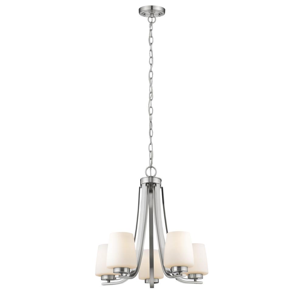 OLIVIA Contemporary 5 Light Brushed Nickel Mini Chandelier 22" Wide. Picture 1