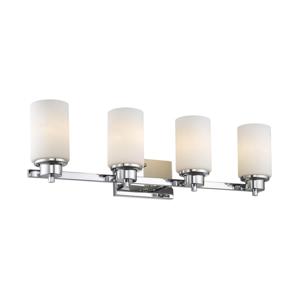 SCARLETT Contemporary 4 Light Chrome Finish Bath Vanity Light Etched White Glass 29" Wide. Picture 1