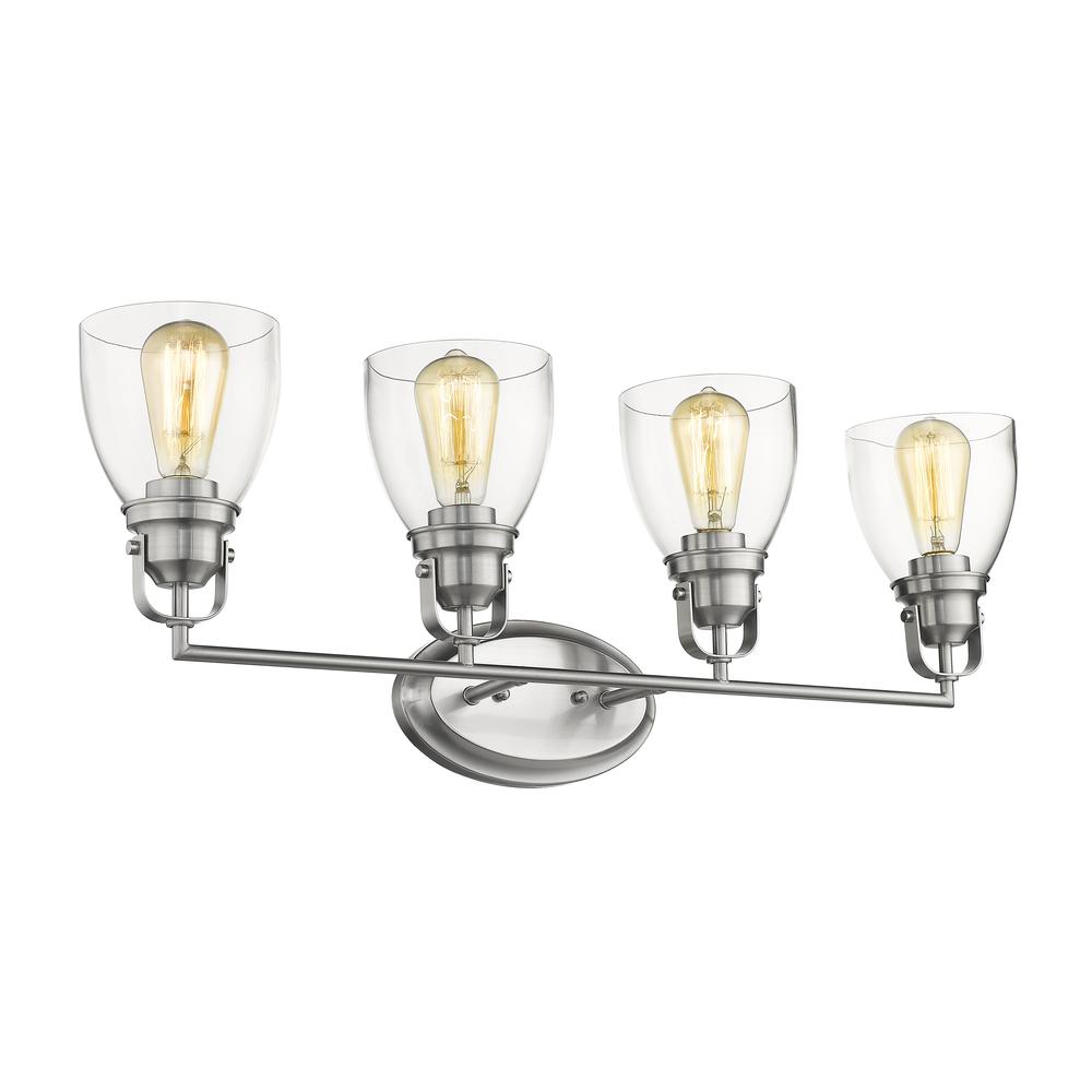LILY Contemporary 4 Light Brushed Nickel Bath Vanity Light Clear Glass 31" Wide. Picture 1