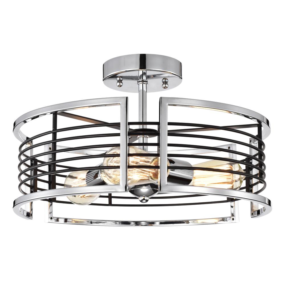 CHLOE Lighting IRONCLAD Industrial 3 Light Chrome Semi-Flush Ceiling Fixture 15" Wide. Picture 1
