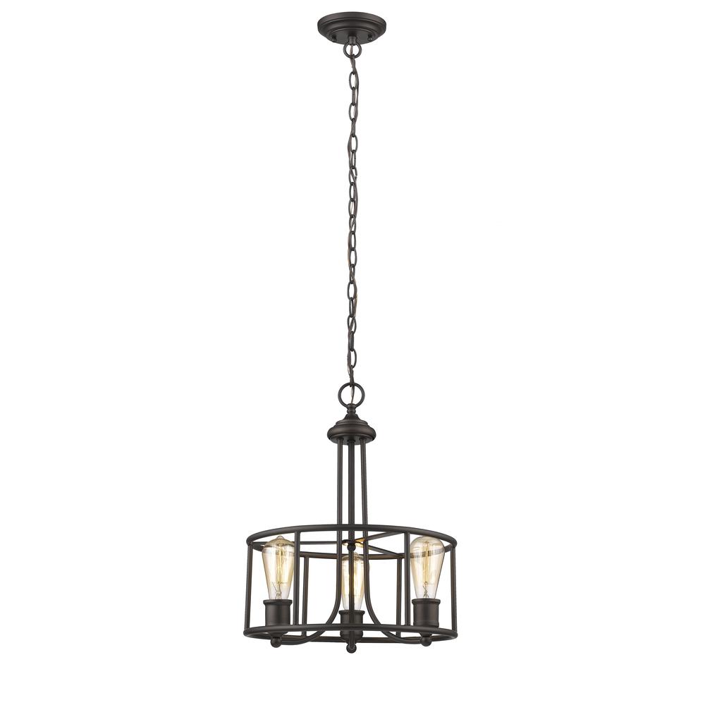 ELISSA Transitional 3 Light Rubbed Bronze Ceiling Pendant 15" Wide. Picture 1
