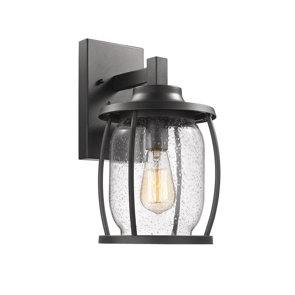 JACKSON Transitional 1 Light Textured Black Outdoor Wall Sconce 14" Tall. Picture 1
