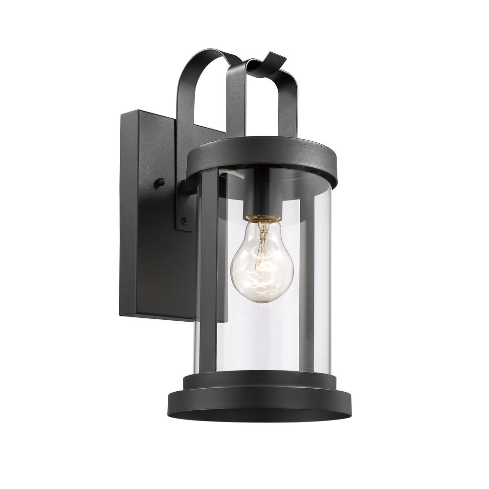 KASH Transitional 1 Light Textured Black Outdoor Wall Sconce 15" Tall. Picture 6
