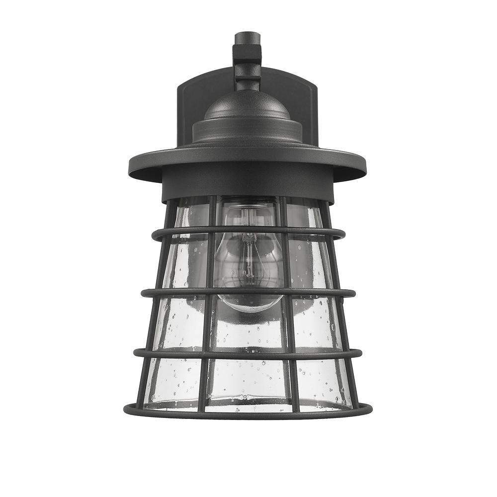 DAMON Transitional 1 Light Textured Black Outdoor Wall Sconce 11" Tall. Picture 2