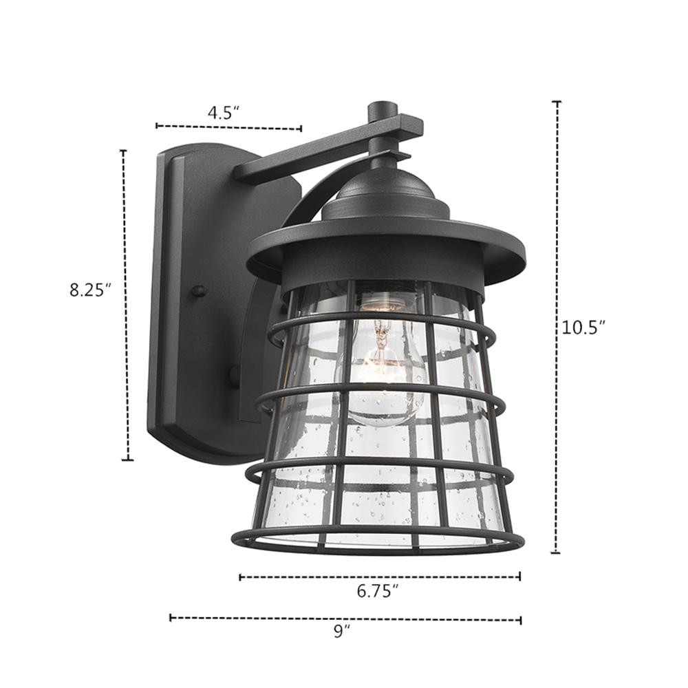 DAMON Transitional 1 Light Textured Black Outdoor Wall Sconce 11" Tall. Picture 1