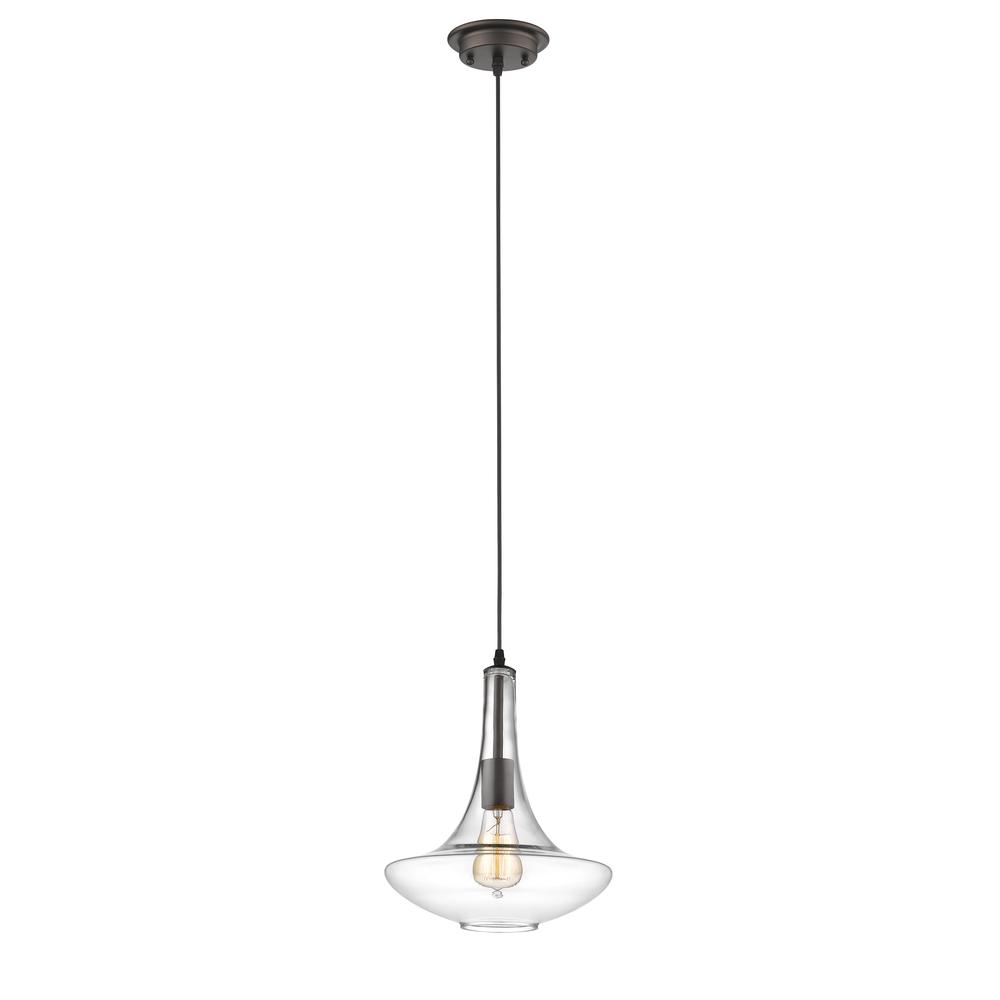 LEAH Transitional 1 Light Rubbed Bronze Ceiling Mini Pendant 10" Wide. Picture 1