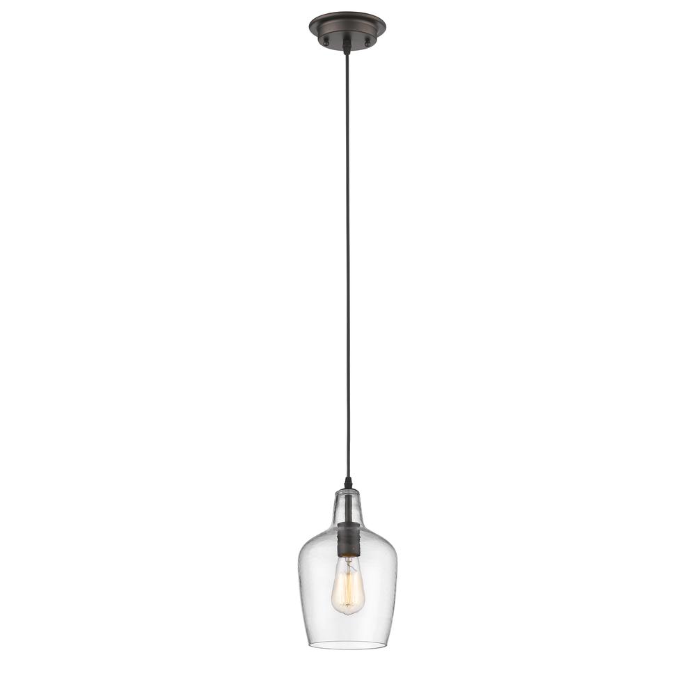 ELLIE Transitional 1 Light Rubbed Bronze Ceiling Mini Pendant 7" Wide. Picture 1