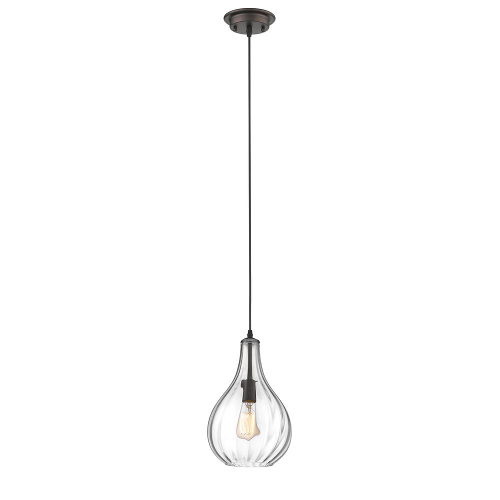 SAVANNAH Transitional 1 Light Rubbed Bronze Ceiling Mini Pendant 9" Wide. Picture 1