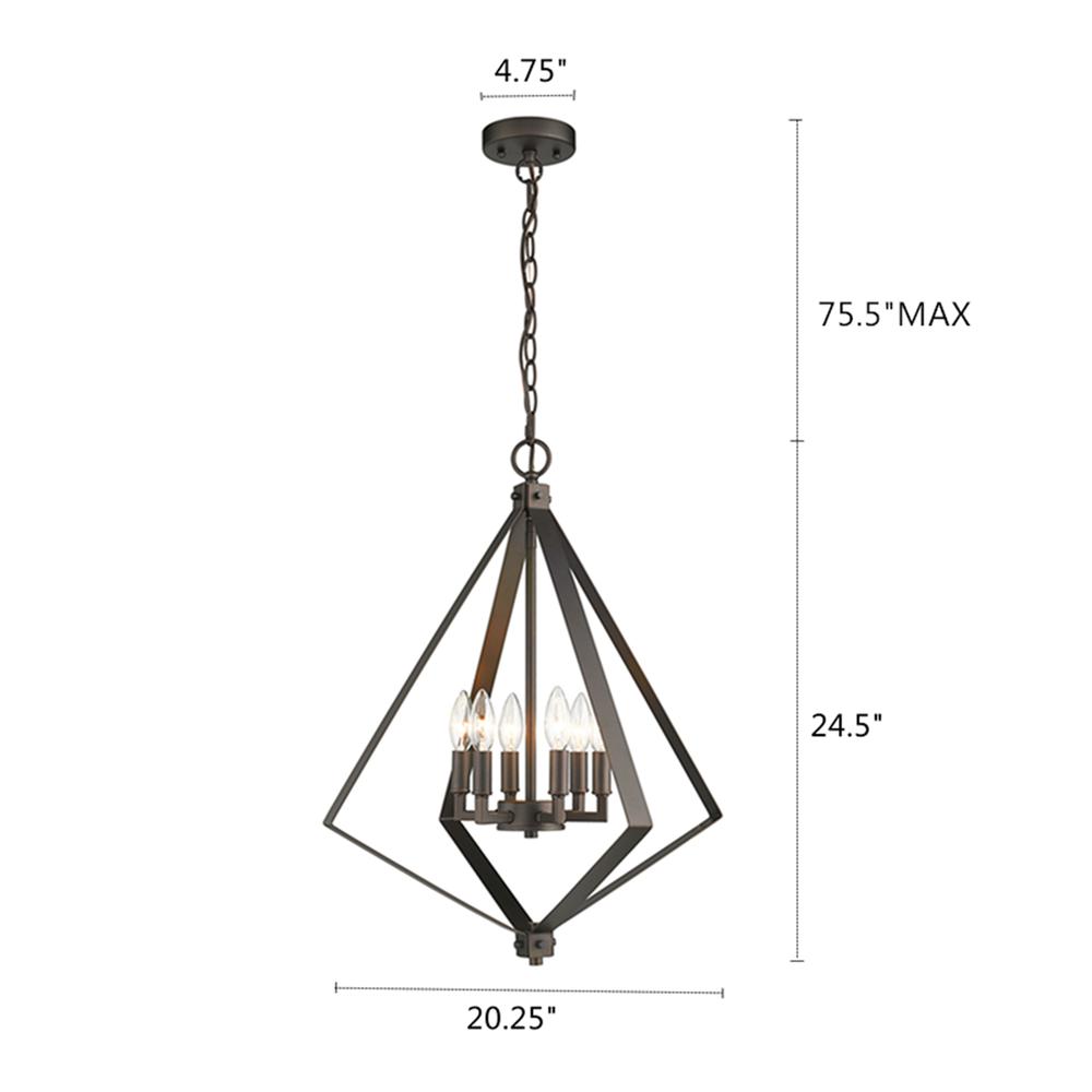HUDSON Transitional 6 Light  Rubbed Bronze Ceiling Pendant 20" Wide. Picture 1