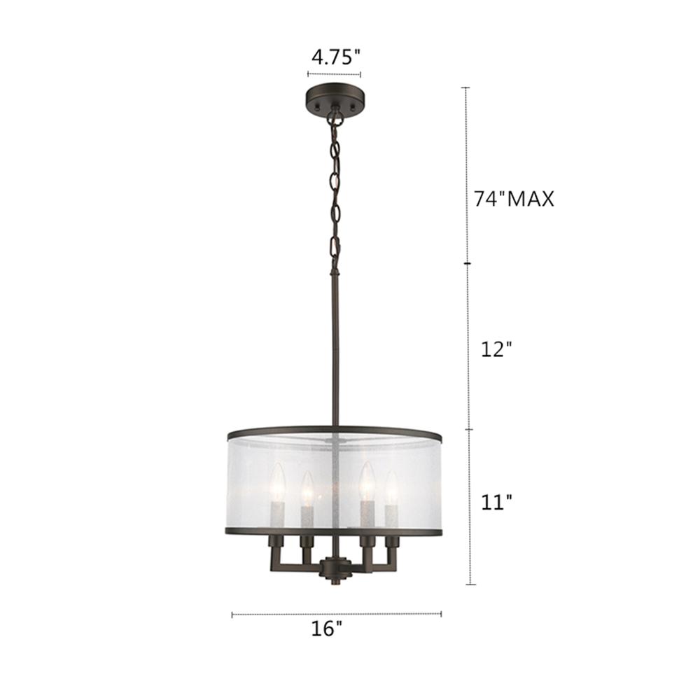 VALENTINA Transitional 4 Light  Rubbed Bronze Ceiling Pendant 16" Wide. Picture 1