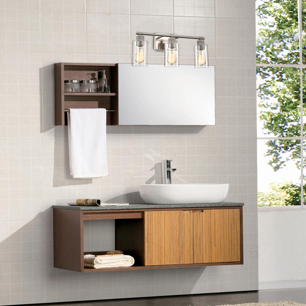 CHLOE Lighting MERCY Contemporary 3 Light Brushed Nickel Bath Vanity Fixture 22" Width. Picture 7