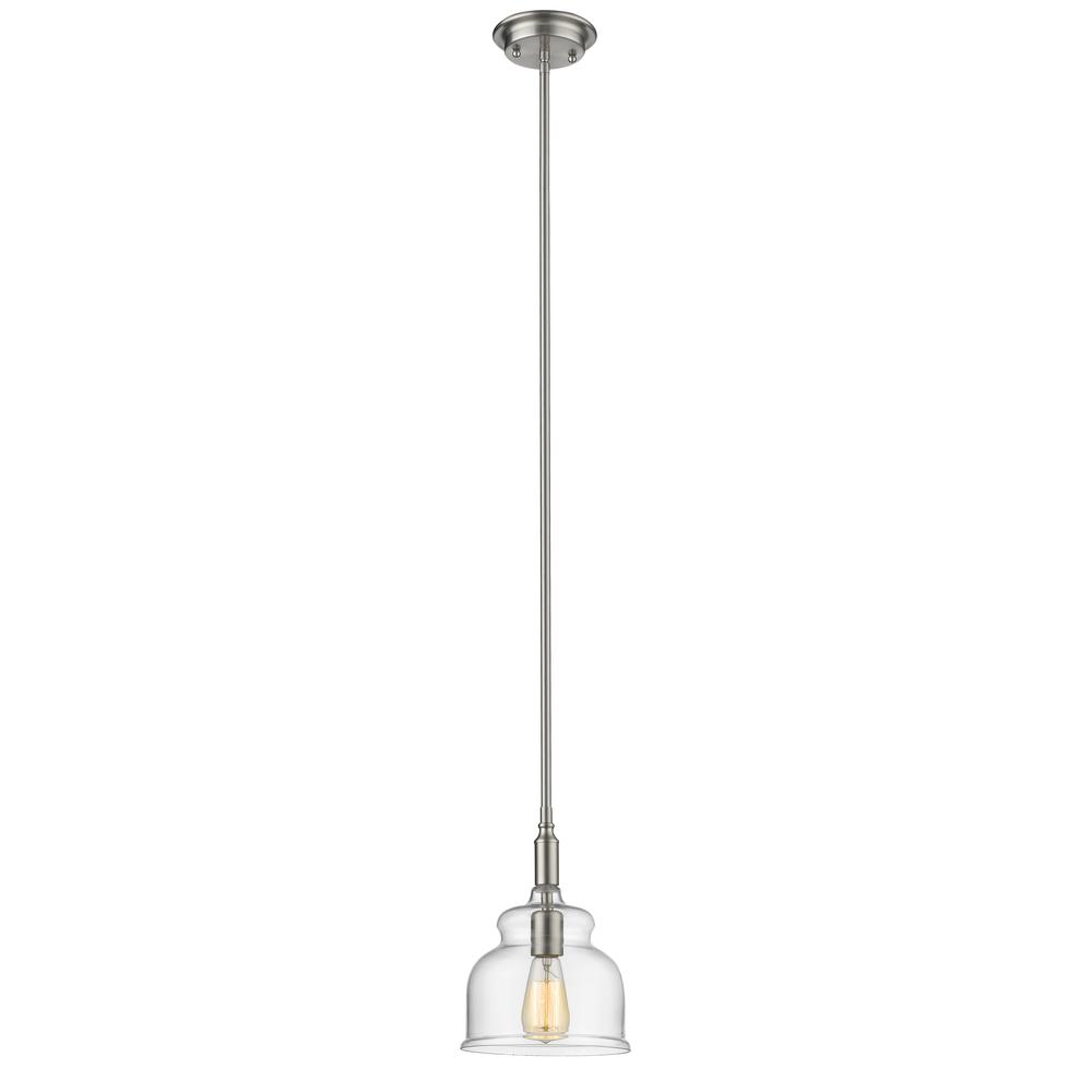 ZOE Transitional 1 Light Brushed Nickel Ceiling Mini Pendant 8" Wide. Picture 1