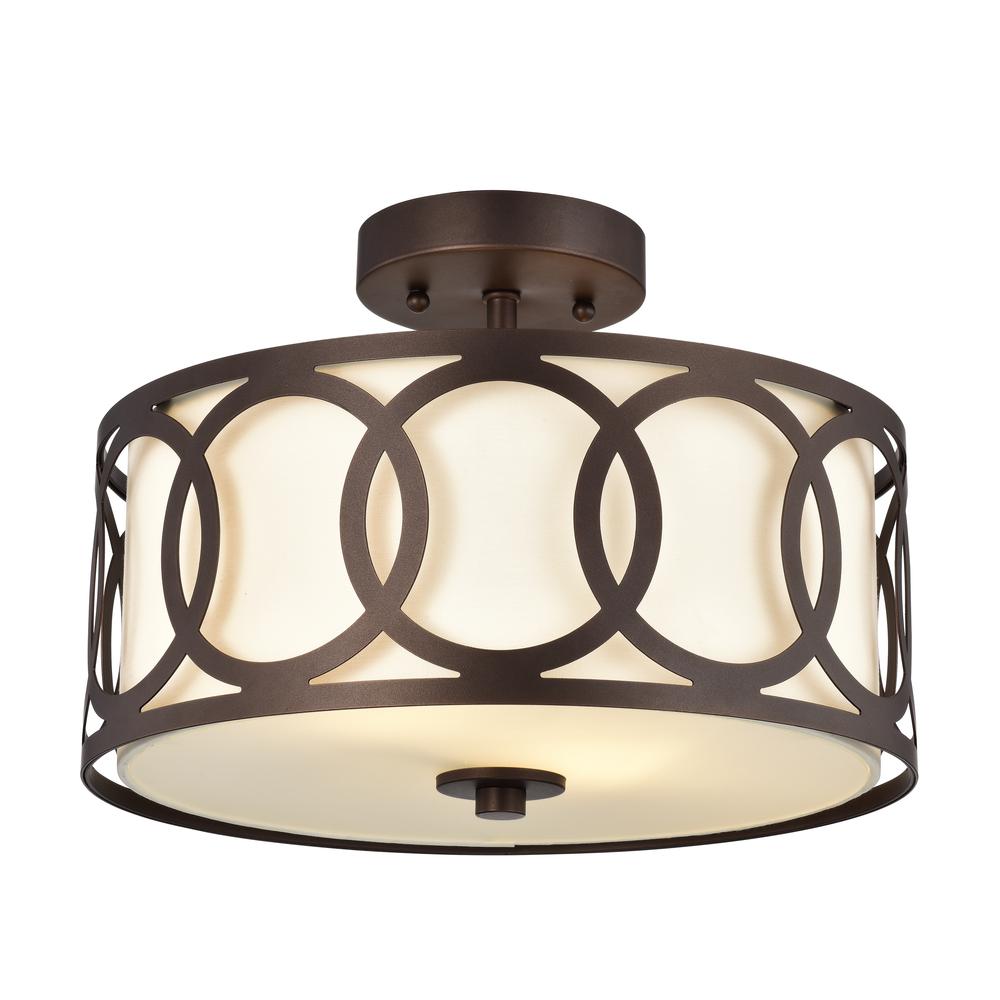 CHLOE Lighting BRONX Transitional 2 Light Oil Rubbed Bronze Semi-Flush Ceiling Fixture 13" Wide. Picture 1