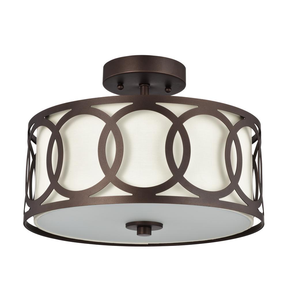 CHLOE Lighting BRONX Transitional 2 Light Oil Rubbed Bronze Semi-Flush Ceiling Fixture 13" Wide. Picture 2