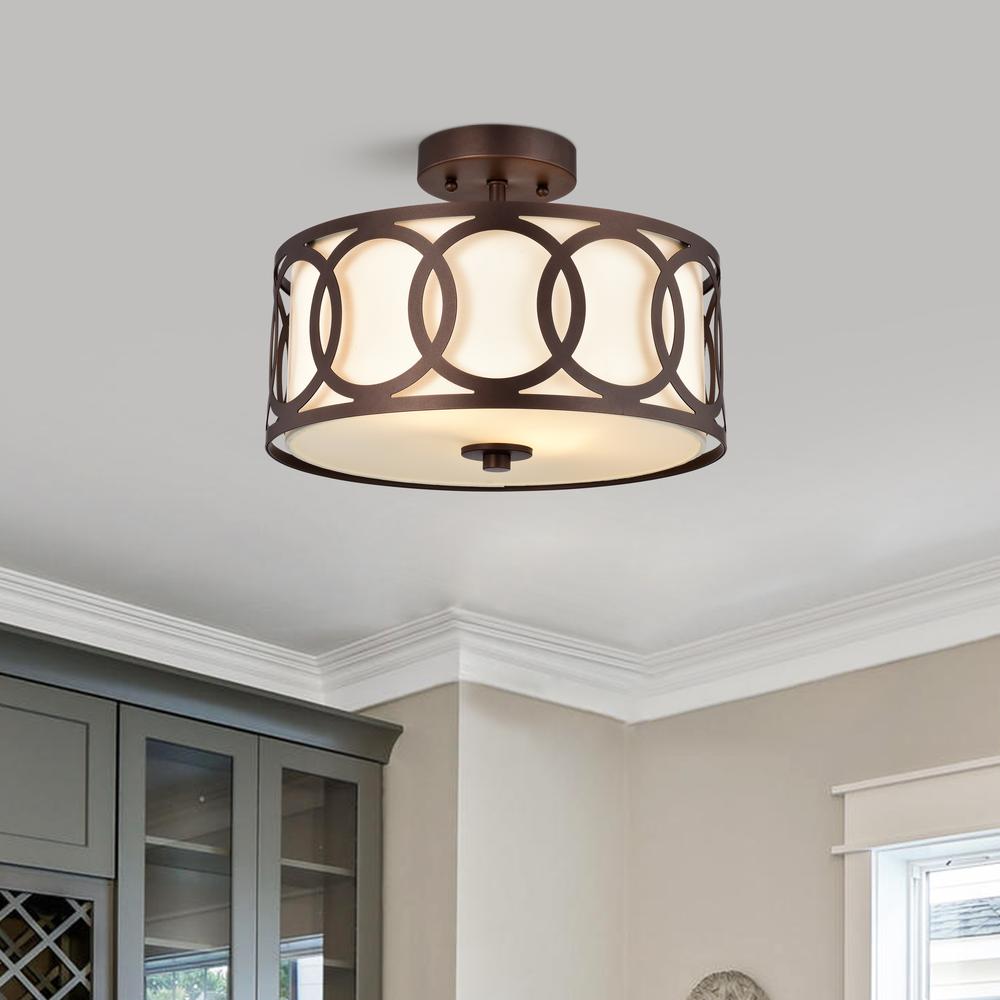 CHLOE Lighting BRONX Transitional 2 Light Oil Rubbed Bronze Semi-Flush Ceiling Fixture 13" Wide. Picture 7