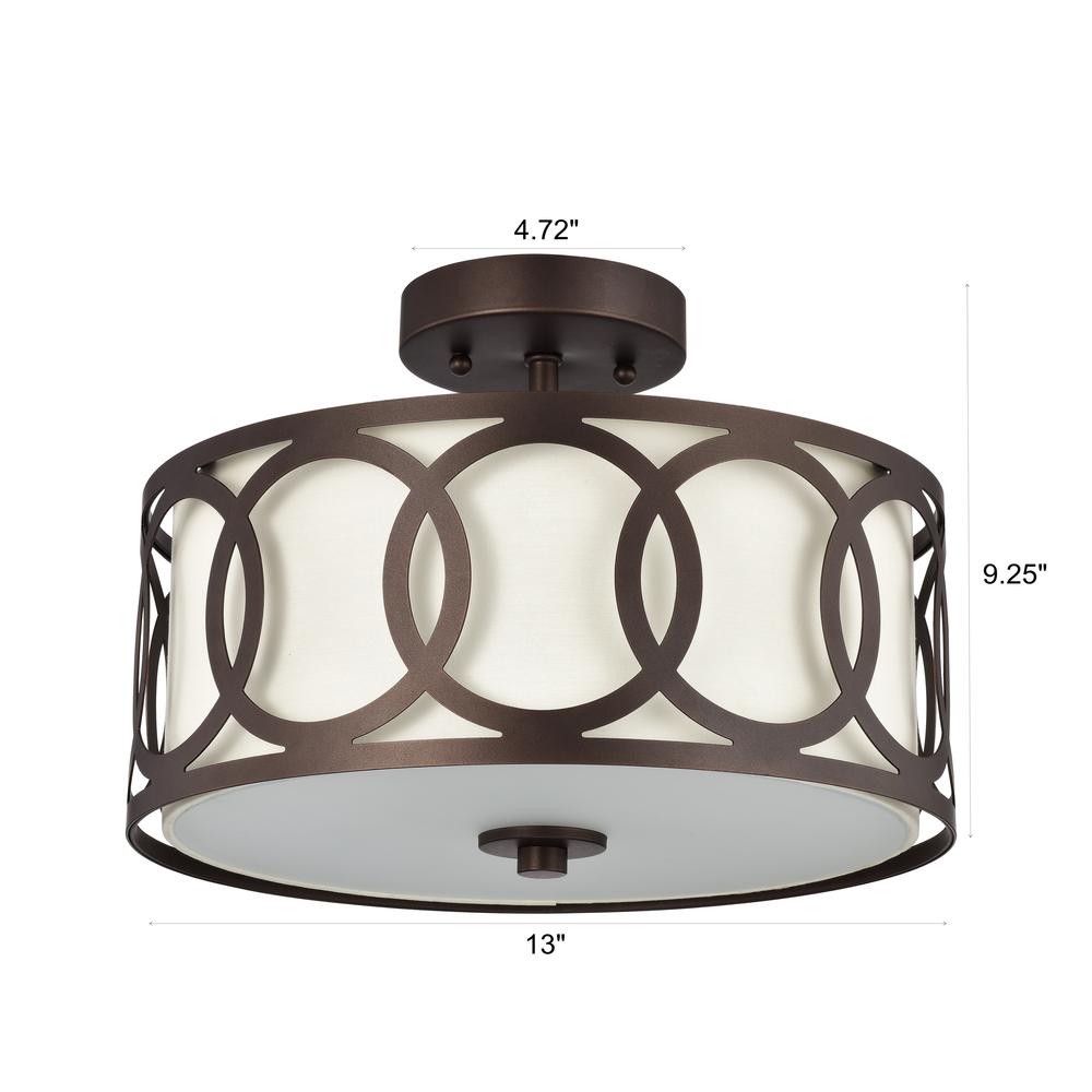 CHLOE Lighting BRONX Transitional 2 Light Oil Rubbed Bronze Semi-Flush Ceiling Fixture 13" Wide. Picture 8