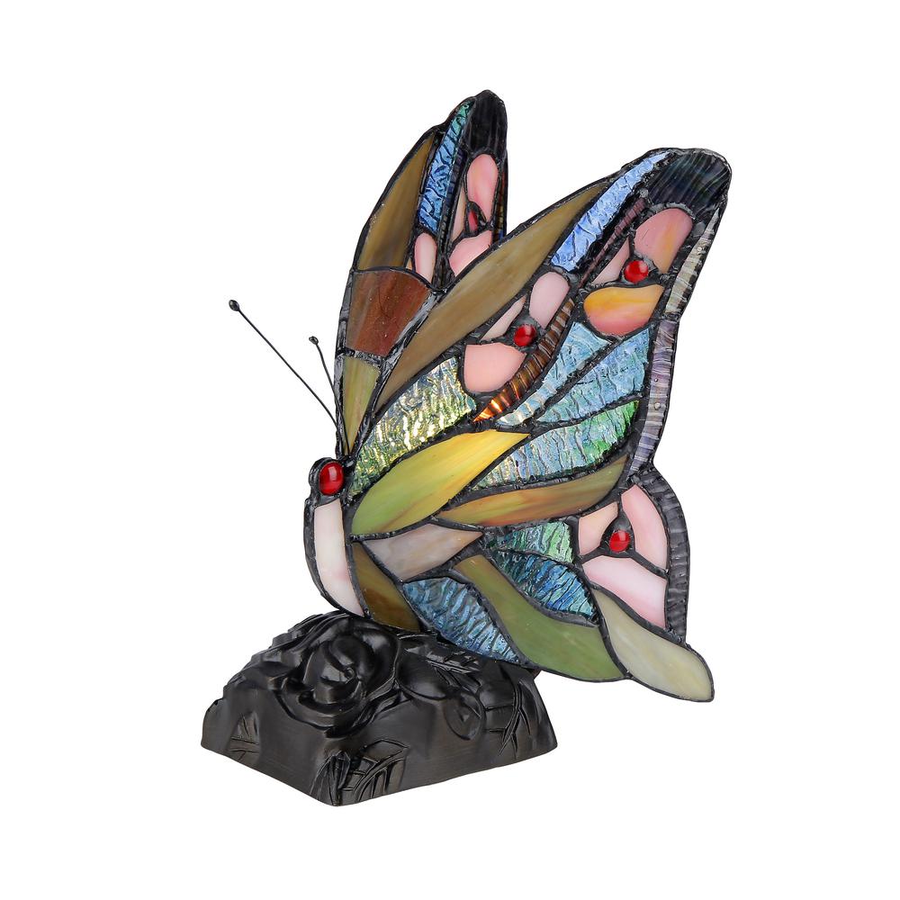 JACY 6 Tiffany-style 1 Light Butterfly Accent Table Lamp 10" Tall. Picture 1