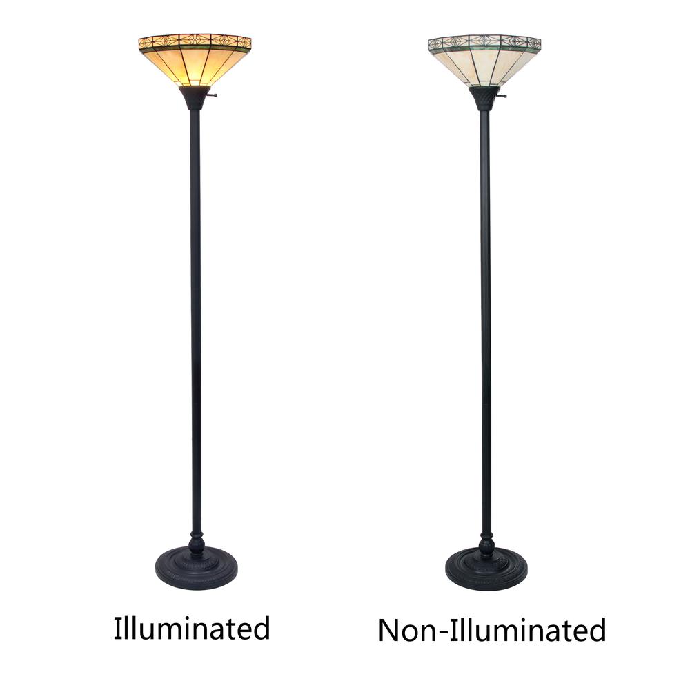 CHLOE Lighting BELLE Tiffany-style Mission Blackish Bronze 1 Light Torchiere Lamp 14" Shade. Picture 4