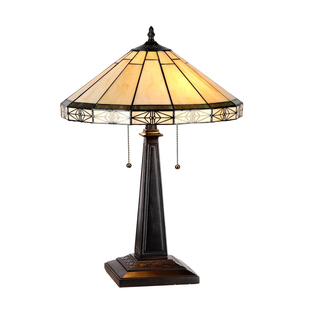 BELLE Tiffany-style 2 Light Mission Table Lamp 16" Shade. Picture 1