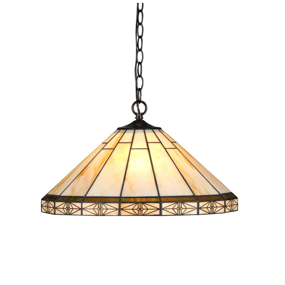 BELLE Tiffany-style 2 Light Mission Ceiling Pendent 18" Shade. Picture 1