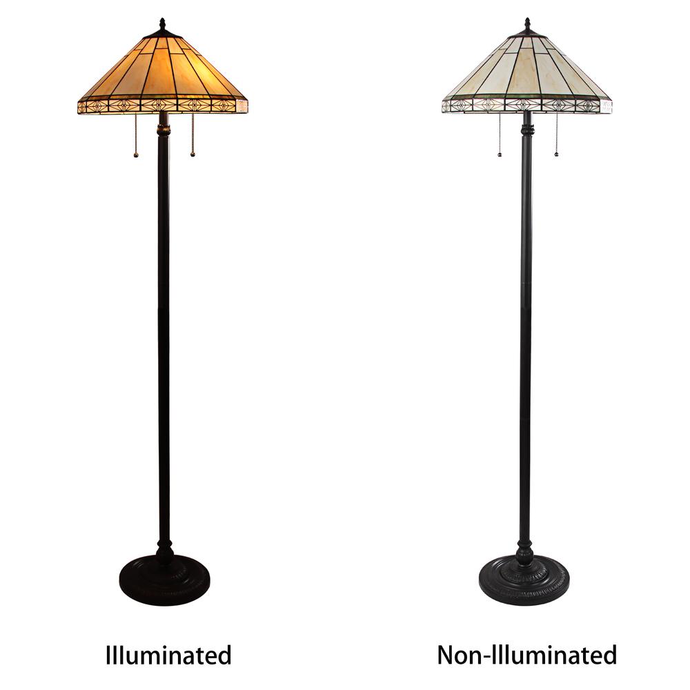 CHLOE Lighting BELLE Mission Tiffany-style Blackish Bronze 2 Light Floor Lamp 18" Wide. Picture 6