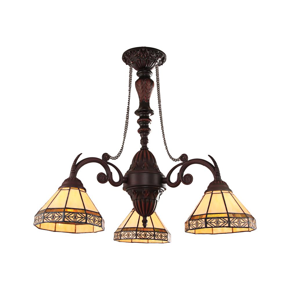 CHLOE Lighting BELLE Mission Tiffany-style Blackish Bronze 3 Light Mini Chandelier 21" Wide. Picture 1