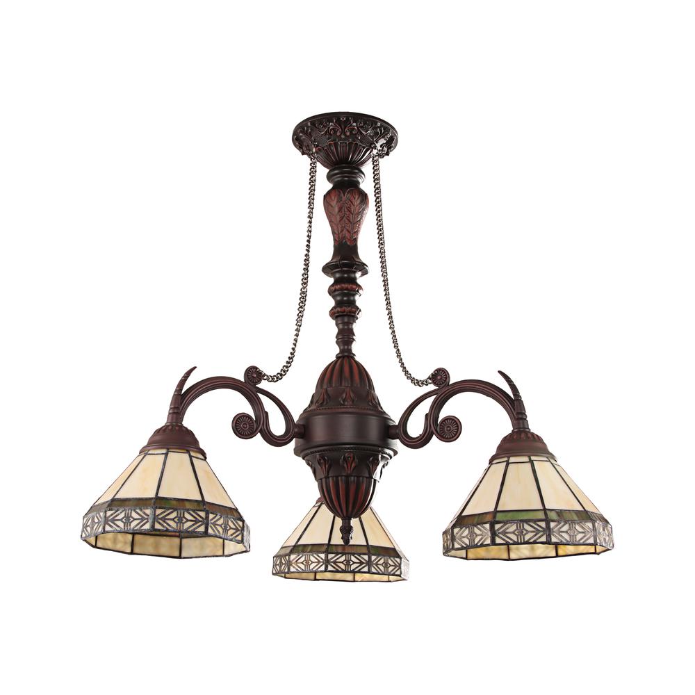 CHLOE Lighting BELLE Mission Tiffany-style Blackish Bronze 3 Light Mini Chandelier 21" Wide. Picture 2