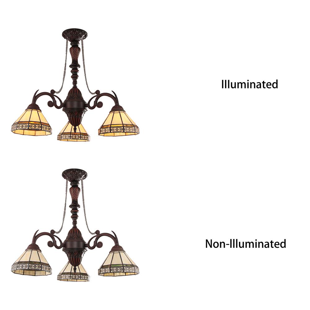 CHLOE Lighting BELLE Mission Tiffany-style Blackish Bronze 3 Light Mini Chandelier 21" Wide. Picture 4