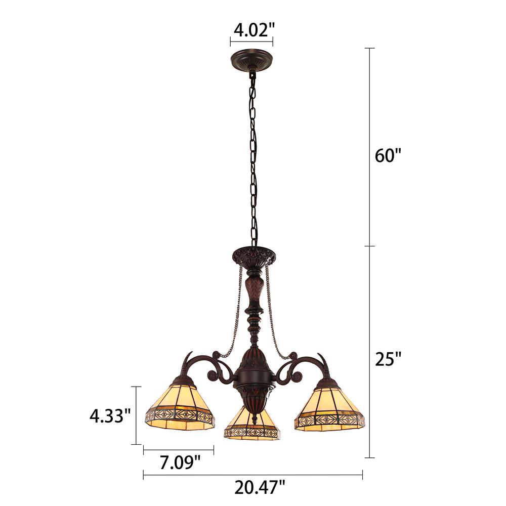 CHLOE Lighting BELLE Mission Tiffany-style Blackish Bronze 3 Light Mini Chandelier 21" Wide. Picture 6