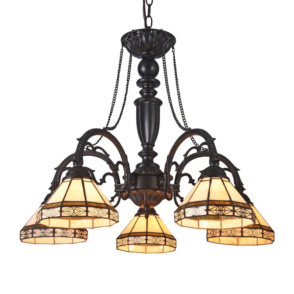 BELLE Tiffany-style 5 Light Mission Large Chandelier 27" Wide. Picture 1