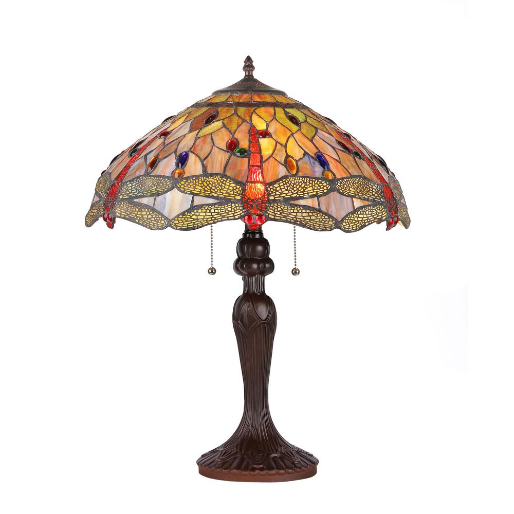 ANISOPTERA PURITY Tiffany-style 3 Light Dragonfly Table Lamp 18" Shade. Picture 1