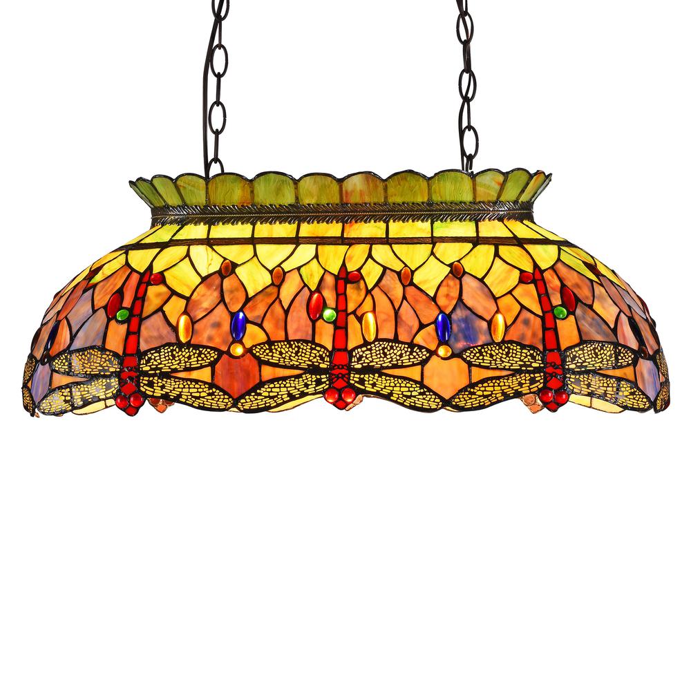ANISOPTERA PURITY Tiffany-style Dragonfly 3 Light Ceiling Pendant 28" Wide. Picture 1