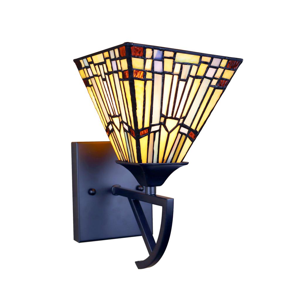 CHLOE Lighting KINSEY Mission Tiffany-style Blackish Bronze 1 Light Wall Sconce 6" Wide. Picture 1