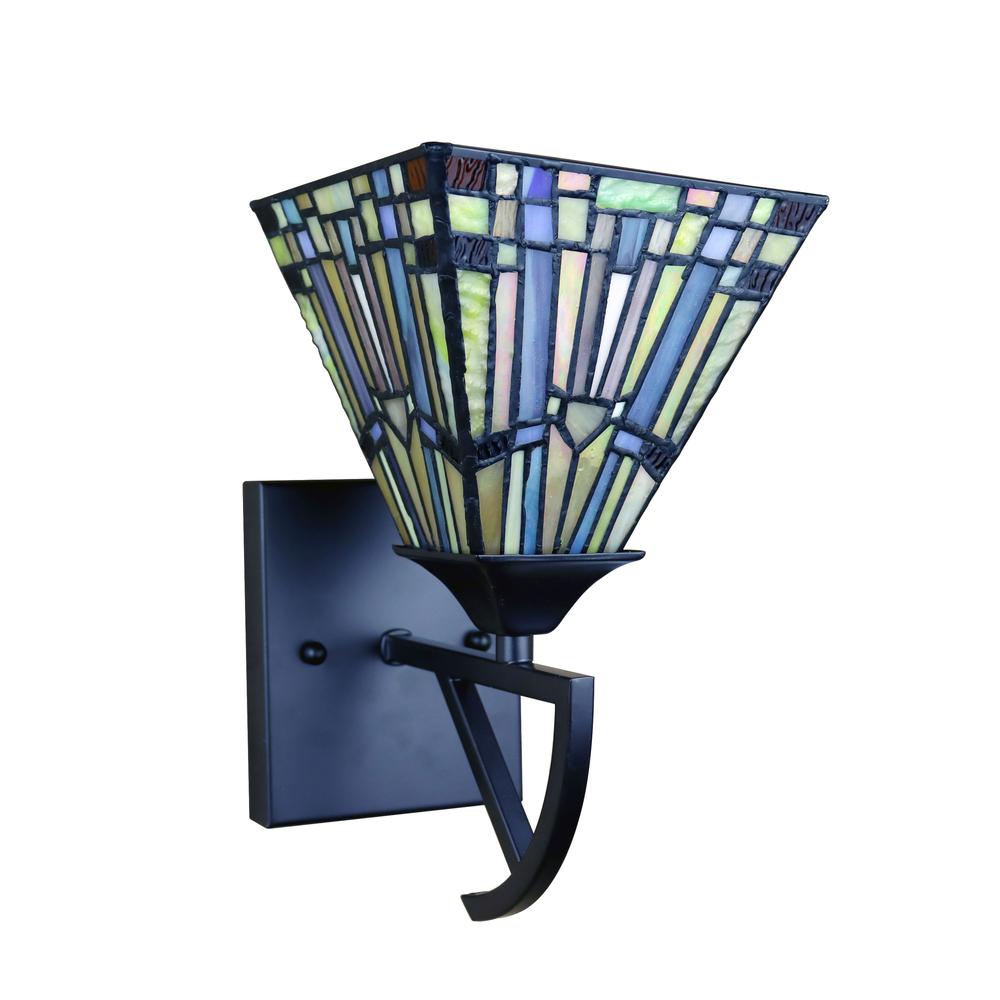 CHLOE Lighting KINSEY Mission Tiffany-style Blackish Bronze 1 Light Wall Sconce 6" Wide. Picture 2