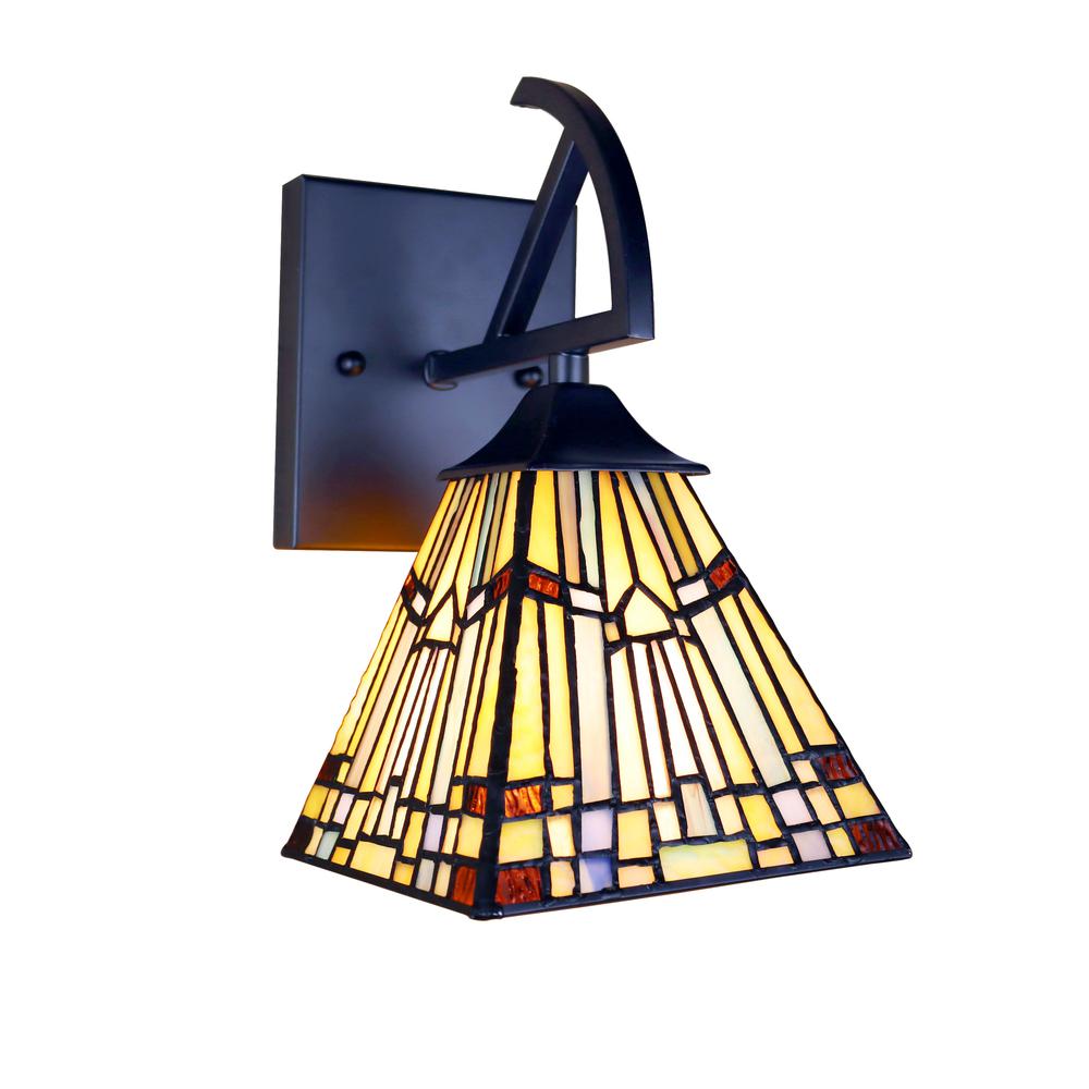 CHLOE Lighting KINSEY Mission Tiffany-style Blackish Bronze 1 Light Wall Sconce 6" Wide. Picture 3