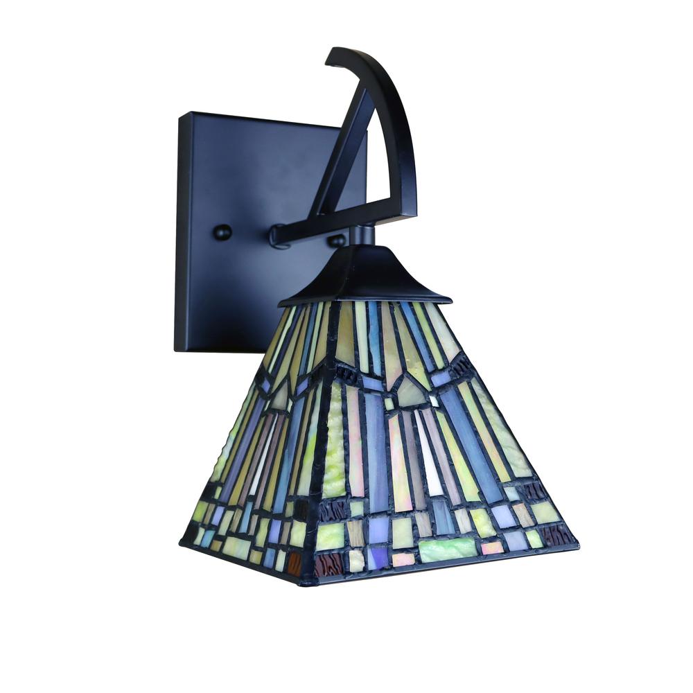 CHLOE Lighting KINSEY Mission Tiffany-style Blackish Bronze 1 Light Wall Sconce 6" Wide. Picture 4