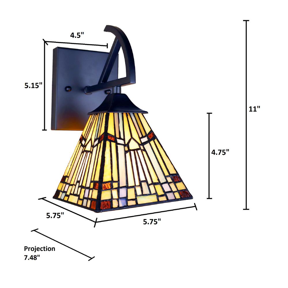 CHLOE Lighting KINSEY Mission Tiffany-style Blackish Bronze 1 Light Wall Sconce 6" Wide. Picture 7
