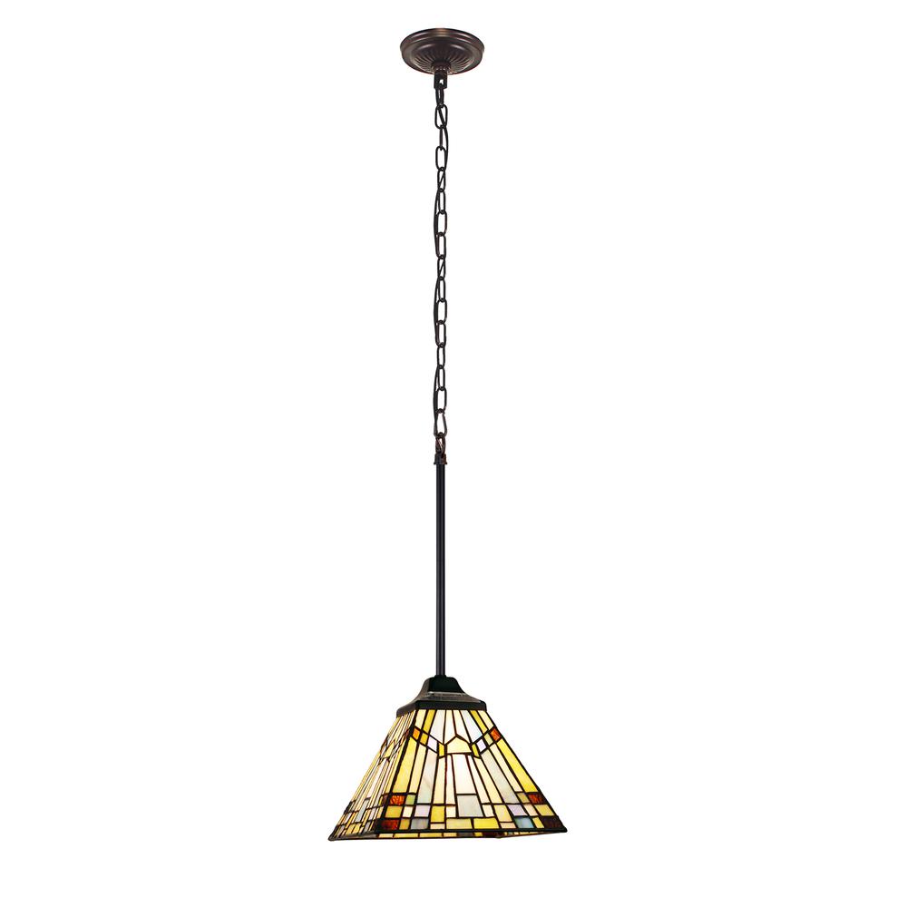 CHLOE Lighting KINSEY Tiffany-Style Blackish Bronze 1-Light Mission Mini-Pendant 8" Shade. Picture 1