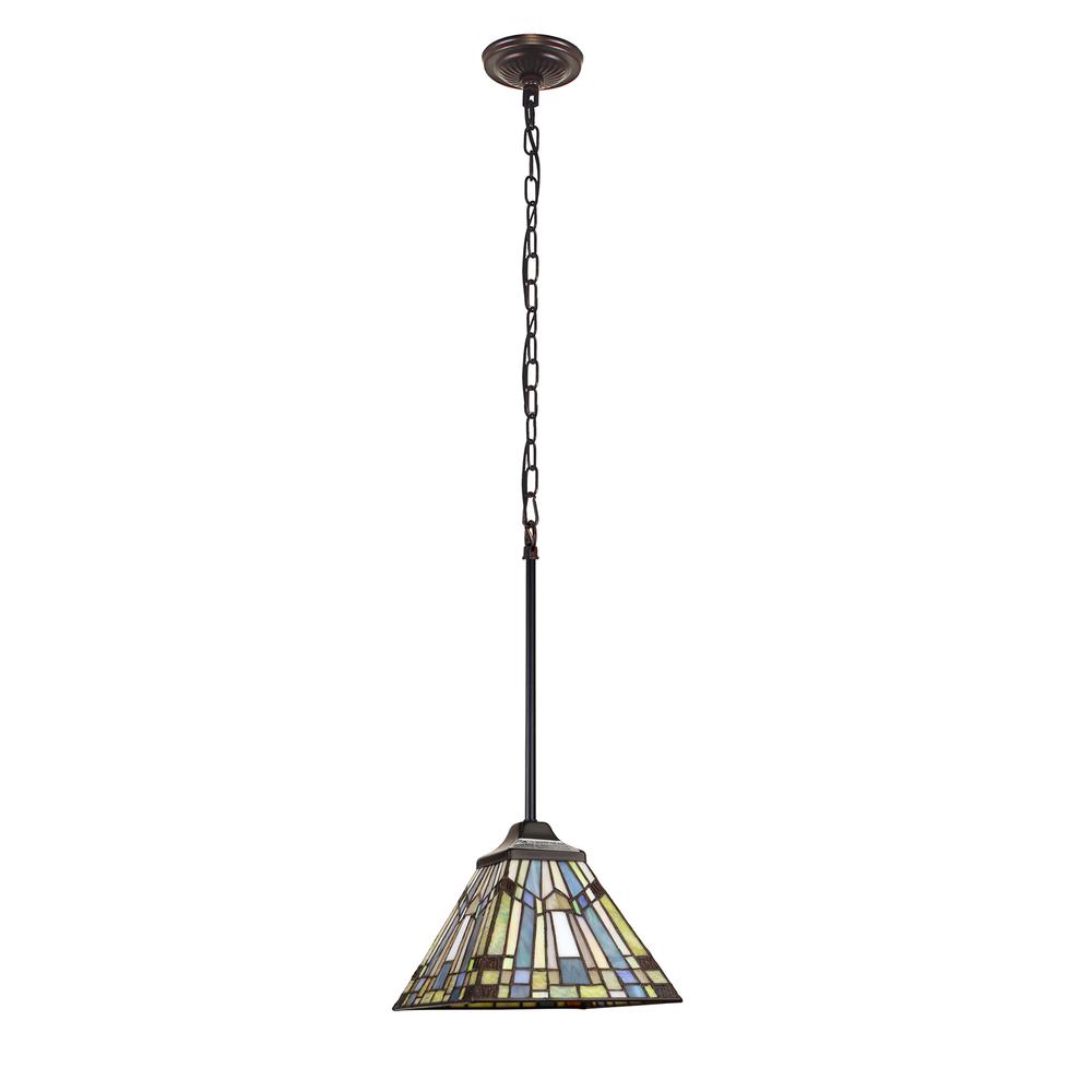CHLOE Lighting KINSEY Tiffany-Style Blackish Bronze 1-Light Mission Mini-Pendant 8" Shade. Picture 2