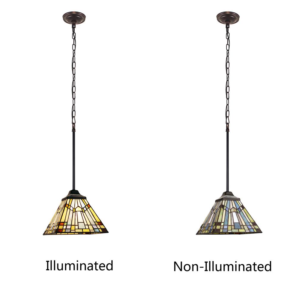 CHLOE Lighting KINSEY Tiffany-Style Blackish Bronze 1-Light Mission Mini-Pendant 8" Shade. Picture 5