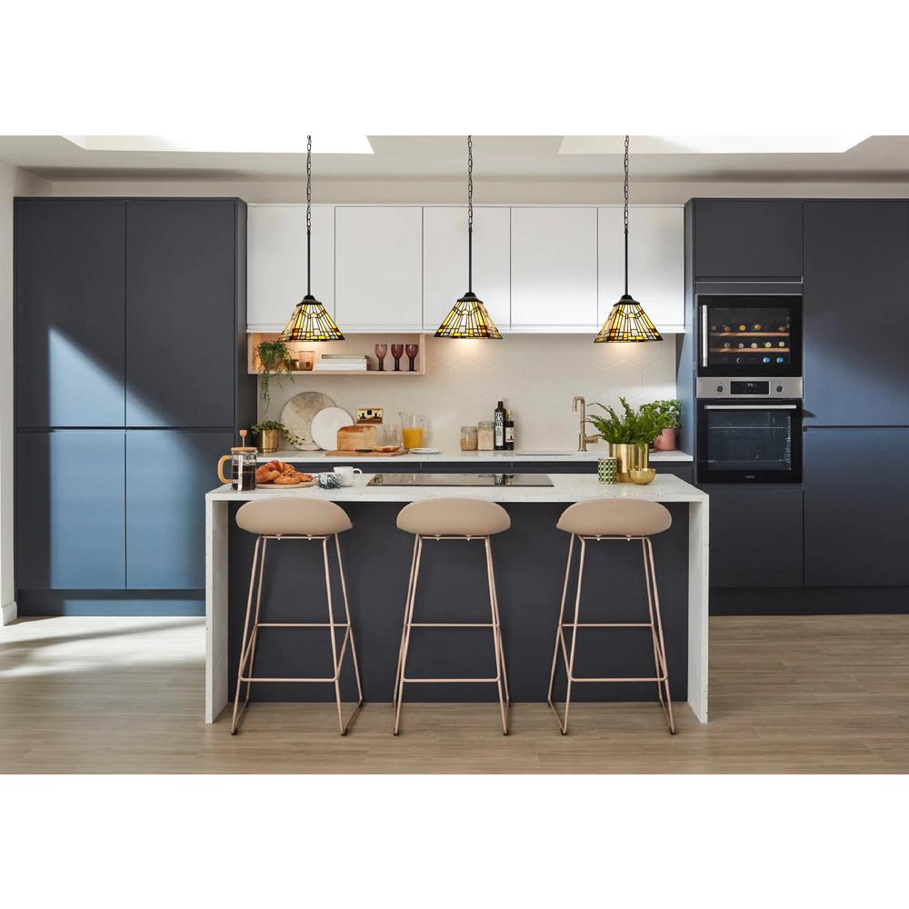 CHLOE Lighting KINSEY Tiffany-Style Blackish Bronze 1-Light Mission Mini-Pendant 8" Shade. Picture 6
