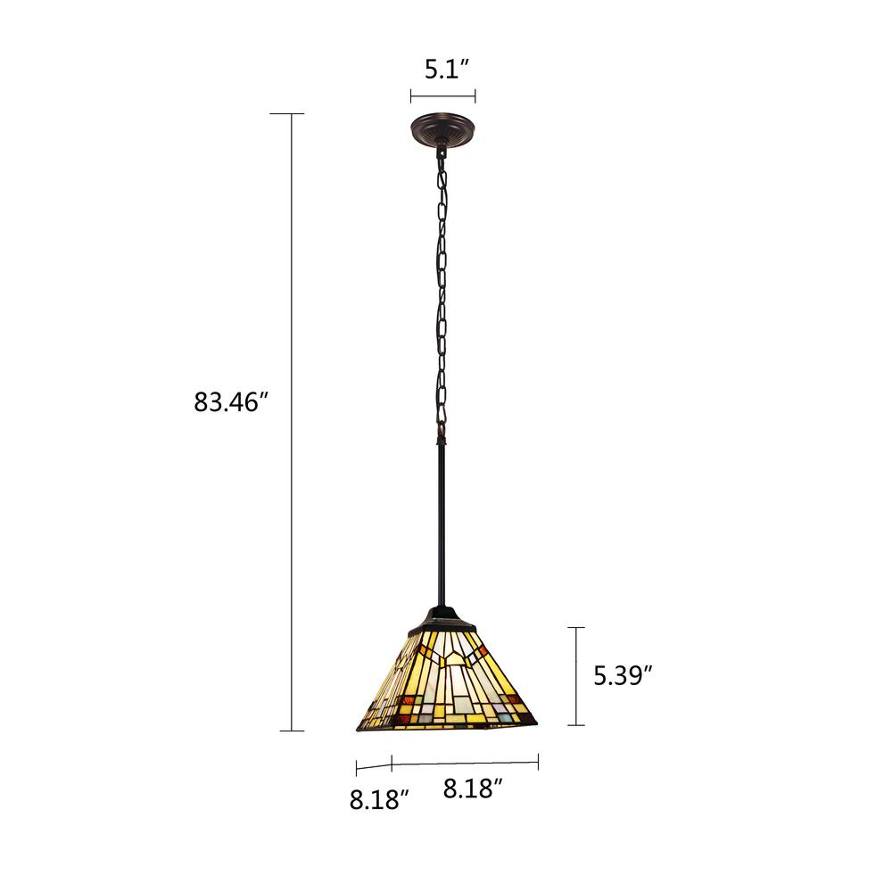 CHLOE Lighting KINSEY Tiffany-Style Blackish Bronze 1-Light Mission Mini-Pendant 8" Shade. Picture 7
