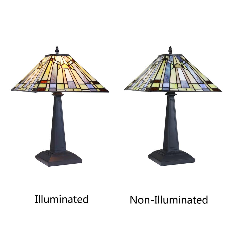 CHLOE Lighting KINSEY Mission Tiffany-Style Blackish Bronze 1 Light Table Lamp 12" Wide. Picture 5