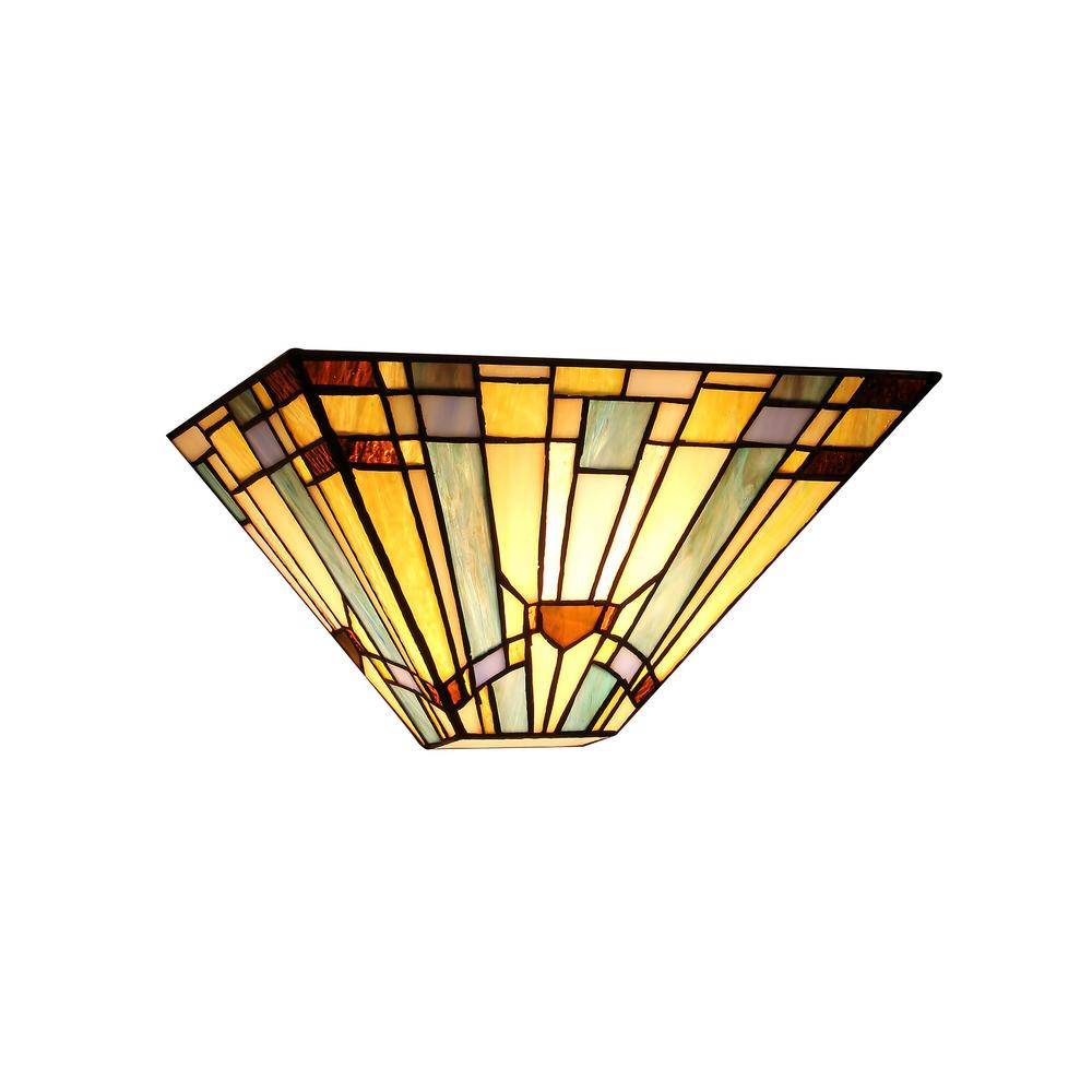 KINSEY Tiffany-style 1 Light Mission Wall Sconce 12" Wide. Picture 1