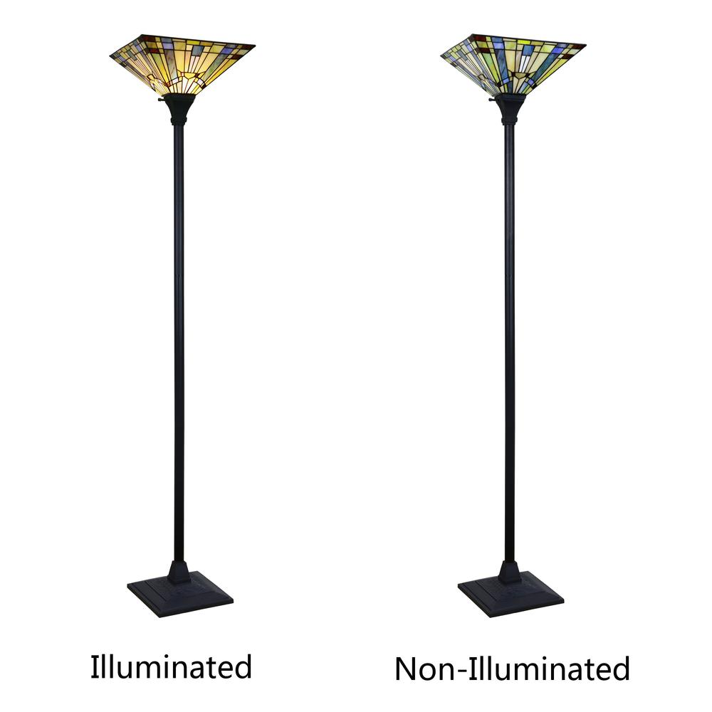 CHLOE Lighting KINSEY Tiffany-Style Blackish Bronze 1-Light Mission Torchiere Floor Lamp 14" Shade. Picture 5