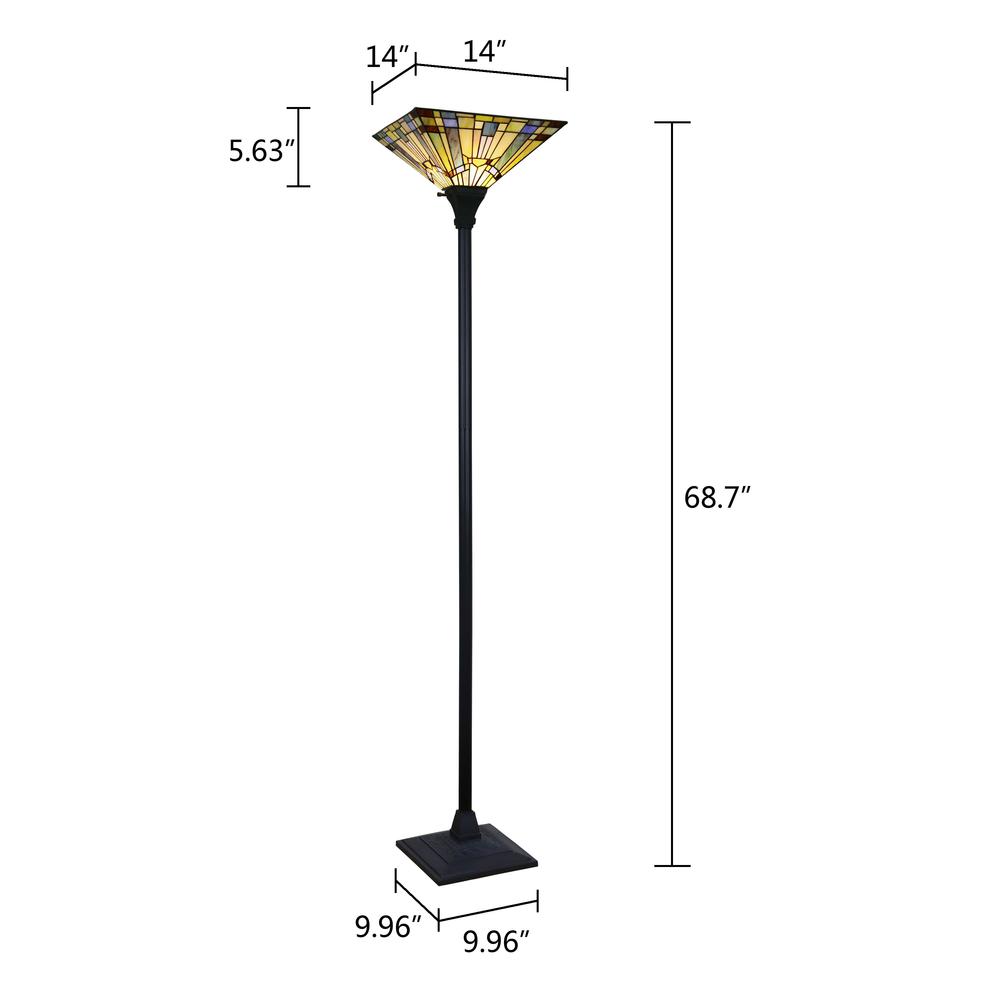CHLOE Lighting KINSEY Tiffany-Style Blackish Bronze 1-Light Mission Torchiere Floor Lamp 14" Shade. Picture 7