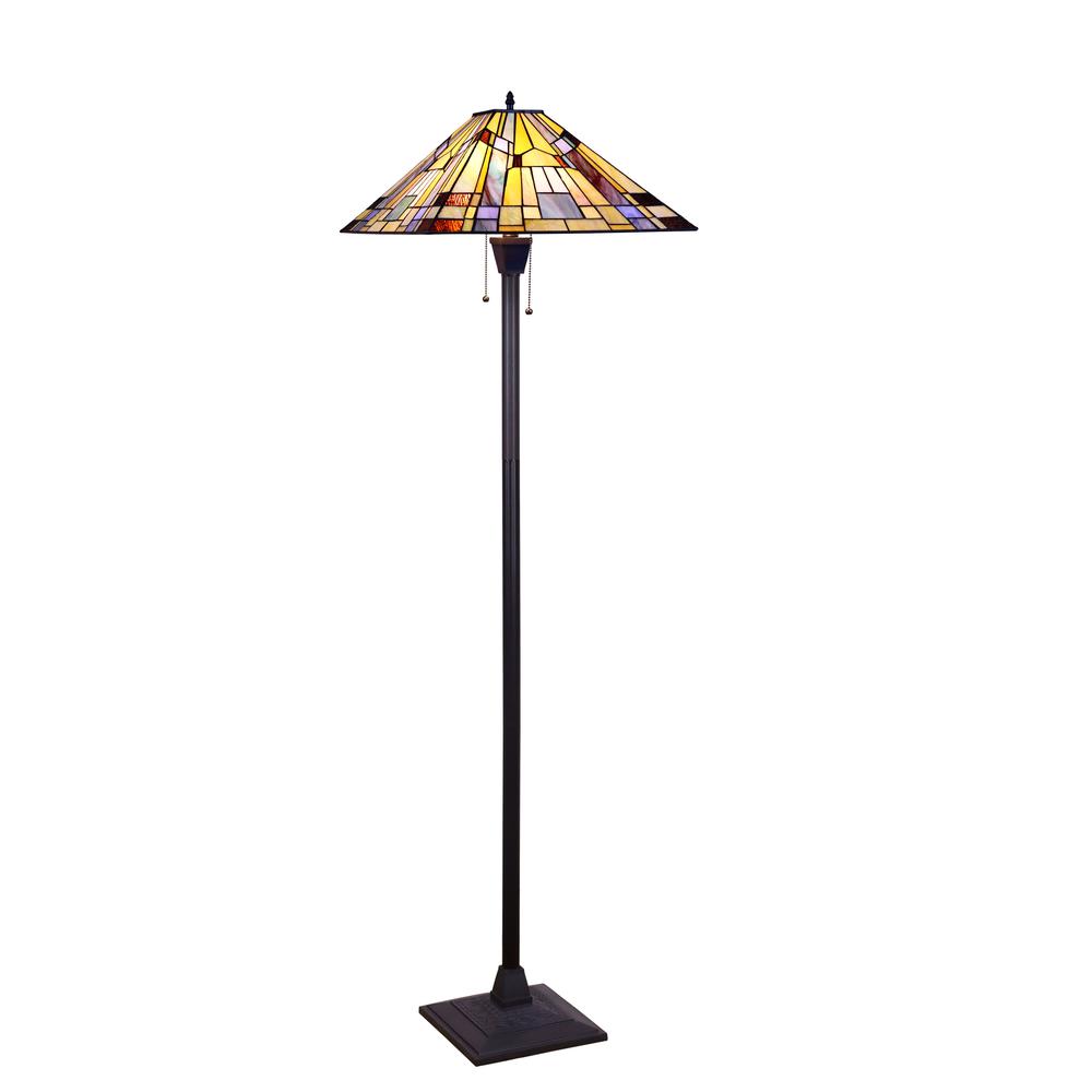 CHLOE Lighting KINSEY Tiffany-Style Blackish Bronze 2-Light Mission Floor Lamp 18" Shade. Picture 1