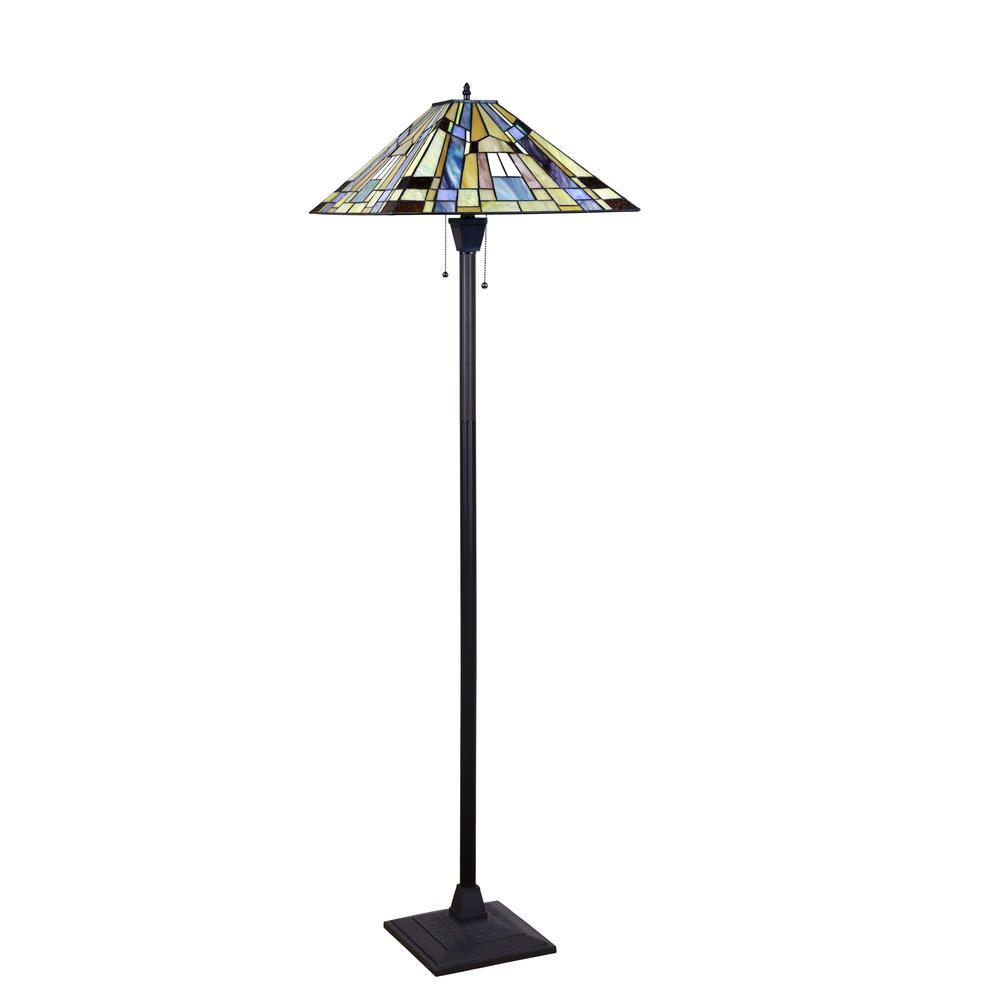 CHLOE Lighting KINSEY Tiffany-Style Blackish Bronze 2-Light Mission Floor Lamp 18" Shade. Picture 2